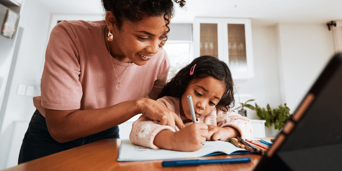 young family homeschooling