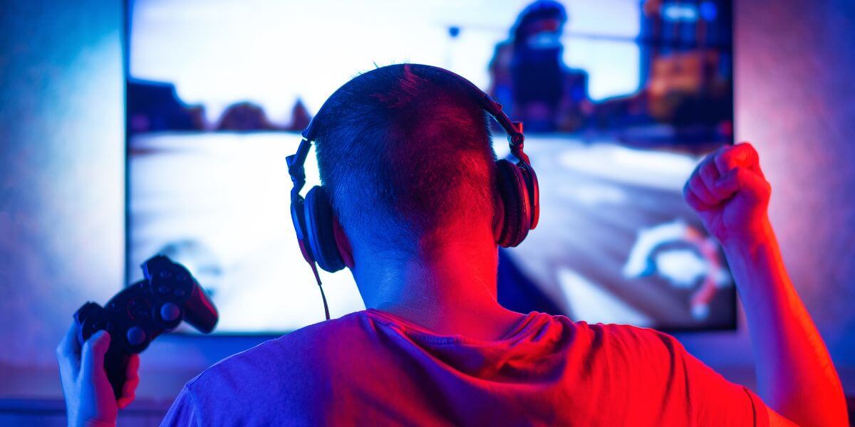 man playing video games
