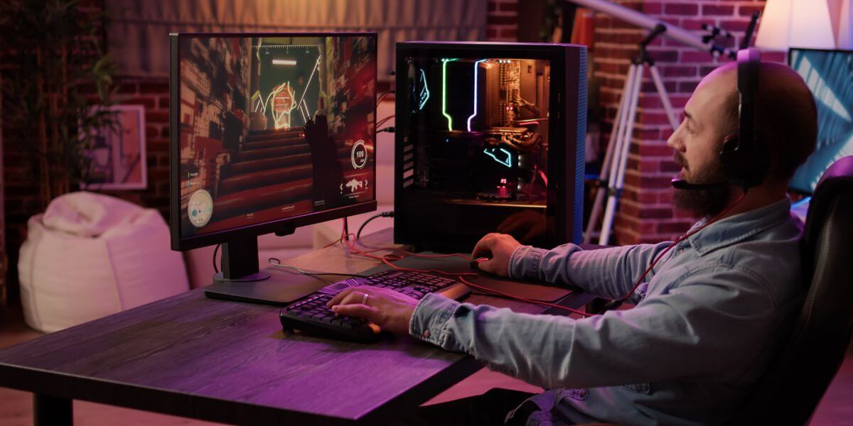 man gaming on PC