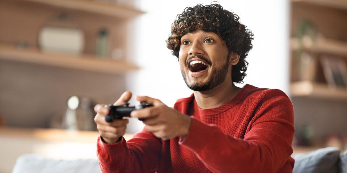 man playing video games