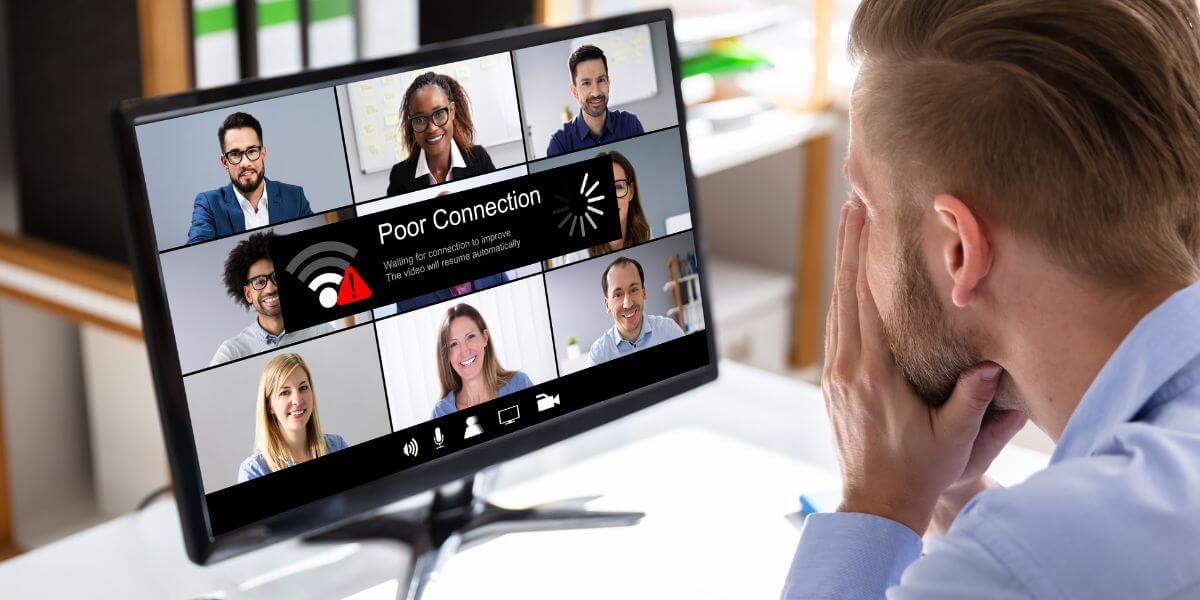 man frustrated with bad internet call connection