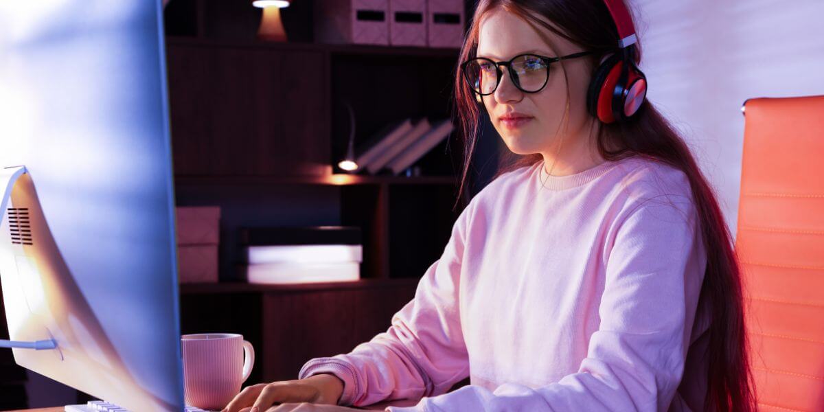 woman using computer