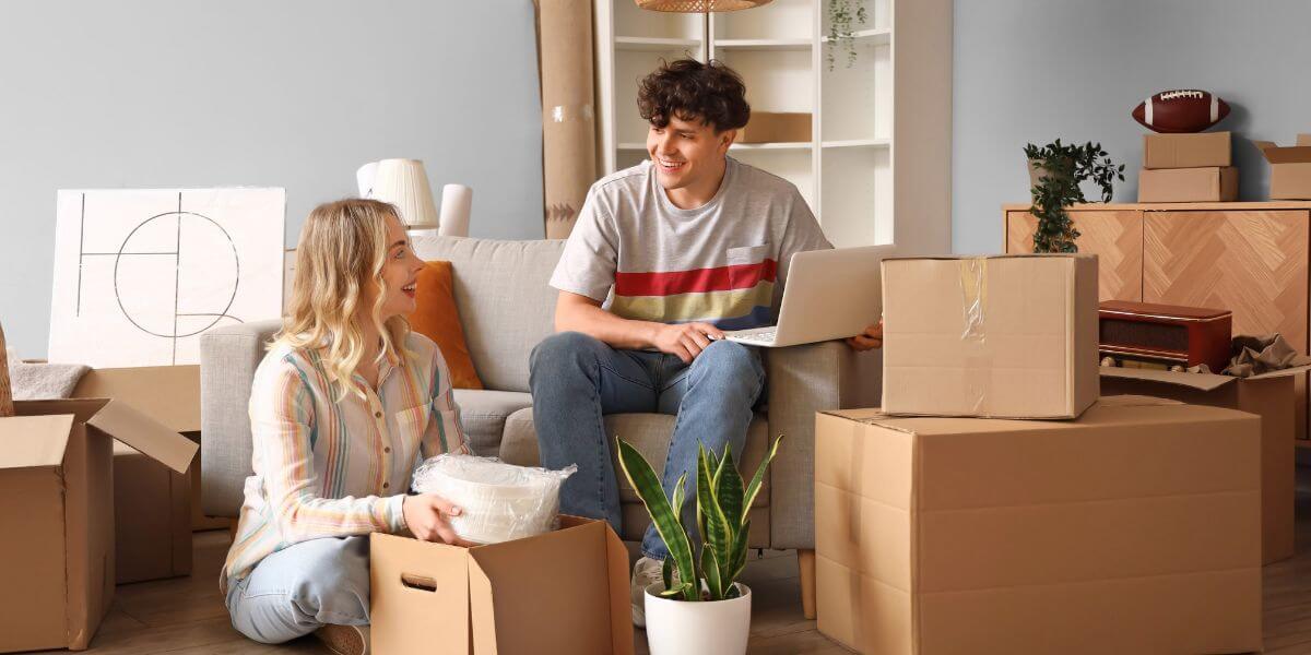couple with moving boxes