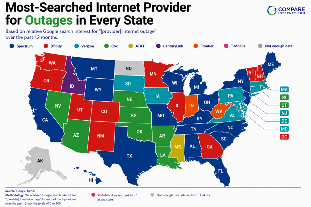 Map of Most Searched for ISP in the US
